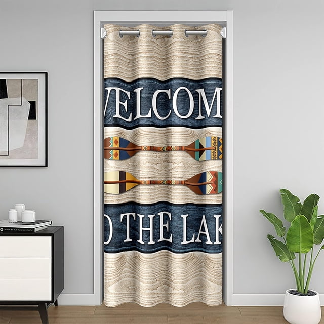 Erosebridal Bienvenue au Lac Rideau de Porte Imprimé pour Portes 42x80, Rideau Occultant Maison du Lac