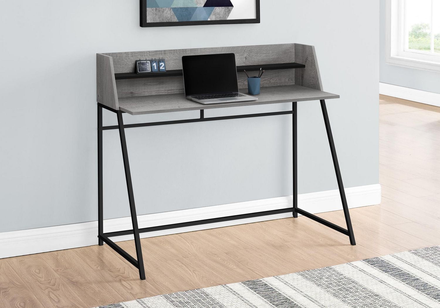 Monarch Specialties Computer Desk, Home Office, Laptop, Storage Shelves, 48"l, Work, Metal, Laminate, Grey, Black, Contemporary, Modern