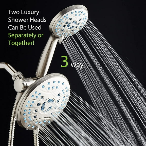 As-Seen-On-TV High Pressure 50-mode Rain & Handheld 3-way Shower Head Combo - Anti-clog Nozzles/Tub, Tile & Pet Power Wash/Extra Long 6 ft. Stainless Steel Hose/Nickel Finish