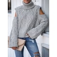 thumbnail image 3 of Asyoly Womens Turtleneck Cold Shoulder Sweaters Long Sleeve Oversized Knitted Pullover Sexy Jumper Solid Color Tops, 3 of 5