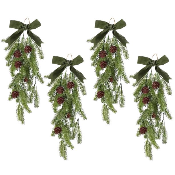 EZLIFE Guirnaldas navideñas con forma de lágrima, agujas de pino rústicas de invierno, guirnalda de lazo de pino con piñas I1I7