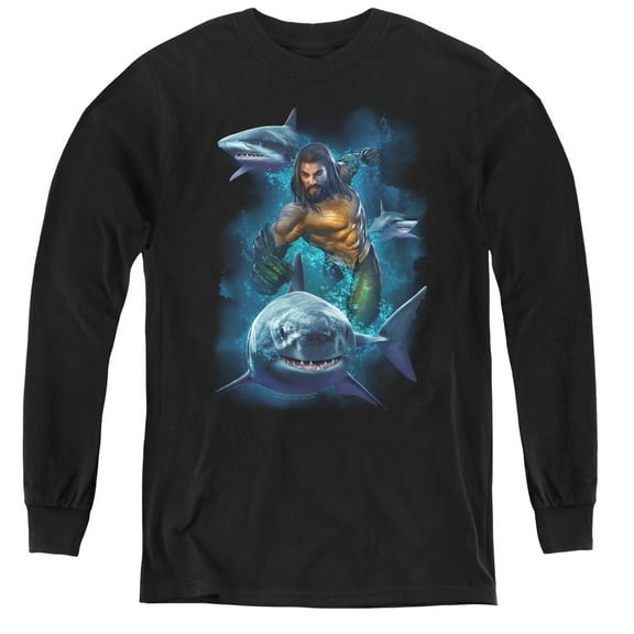 Aquaman Movie - Swimming With Sharks - Youth Long Sleeve Shirt - Medium