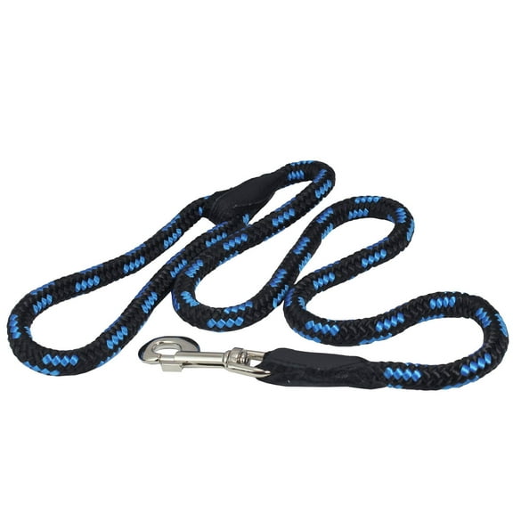 Dogs My Love 6ft Long Braided Rope Dog Leash Blue with Black 6 Sizes (Large: 6ft Long; 1/2" Diam (12mm))