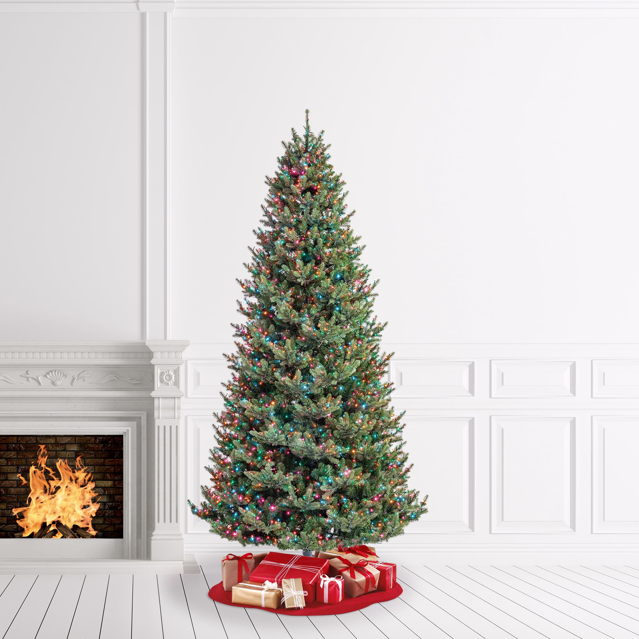 My Texas House 9' Pre-Lit Grand Spruce Green Artificial Christmas Tree with LumaDazzle Color-Changing Twinkle LED Lights, Quick Set, and Stand