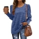 thumbnail image 5 of Top de manga larga abombada para mujer, suave, transpirable, suelto, informal, manga abombada, cuello redondo, Top de manga larga para otoño invierno, azul real M, 5 of 5