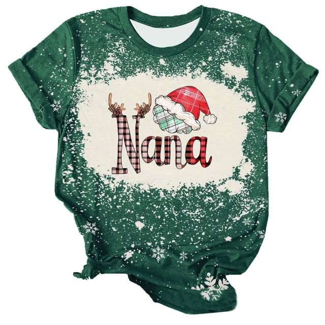 Navidad Tops de Mujer, Cuello Redondo Camiseta de Manga Corta con Estampado de Vacaciones, Blusa de Moda Casual