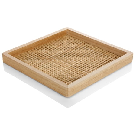 Home Décor Collection Natural Wood and Cane Decorative Display Tray  7  x 7