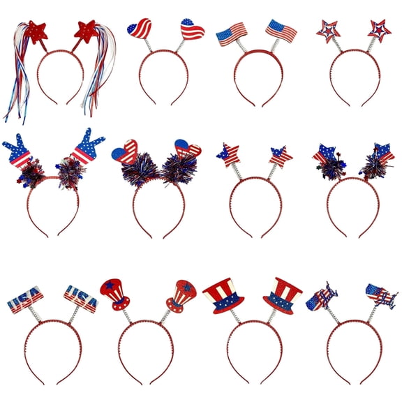 Tumao 12Pcs 4th of July Headbands Patriotic Headband Patriotic Flag Head Boppers Headwears for Party Favors 4th of July Accessories Independence Day Supplies