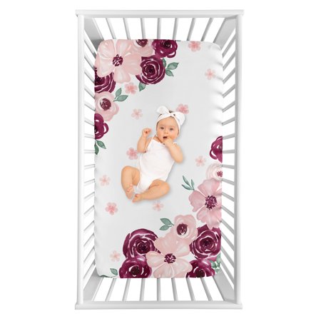 UPC: 0846480085898 | Watercolor Floral Burgundy Wine and Pink Photo Op Fitted Crib Sheet by Sweet Jojo Designs