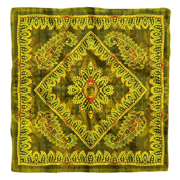 Phagun Green Floral & Paisley Print Pure Silk Square&nbsp;Scarf&nbsp;Neck Wrap Summer Hair Bandanas For Women