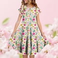 thumbnail image 1 of Zpanxa Robes d'Été pour Filles Manches Courtes Volantées Col Rond Imprimé Floral Taille Poche Robe Superposée Polyester Spandex Multicolore 8-9 Ans, 1 of 6