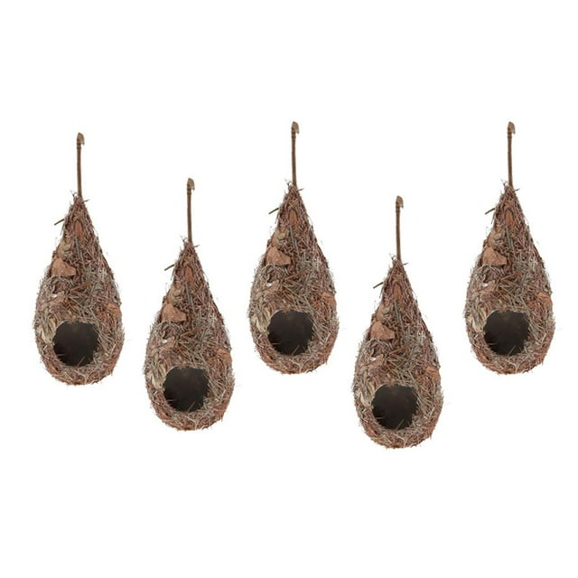 Juego de 5 casitas para pájaros de colibrí para colgar en el r, nido de pájaro tejido a mano con hierba, de pájaros natural para Baoblaze Nido de pájaro de paja tejida a mano