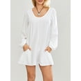 thumbnail image 5 of KelaJuan Women's Summer Casual Dress Solid Color V Neck Lantern Long Sleeve Mini Dress with Pockets, 5 of 6