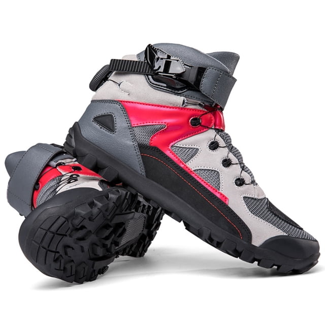 Botas de moto transpirables para todas las estaciones - Zapatillas de ciclismo de moto unisex,Negro rojo,43