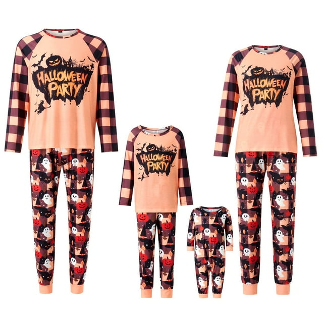 Ensemble de Pyjama Assorti à la Famille Halloween avec Imprimé de Bande Dessinée à Carreaux pour Enfants Adultes