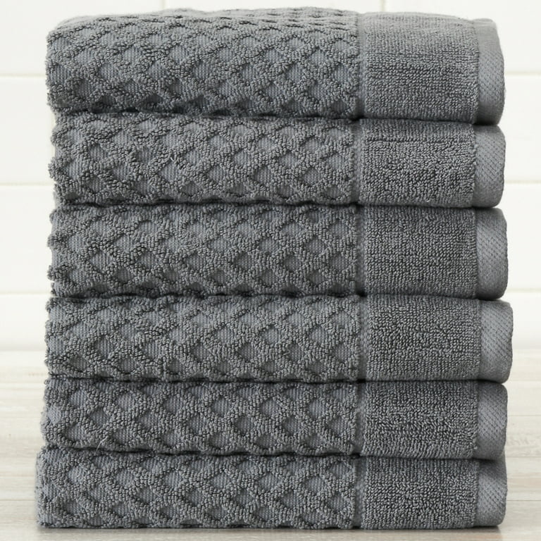 Great Bay Home 100% Cotton Textured 6 Pack Hand Towel Set Dark Grey