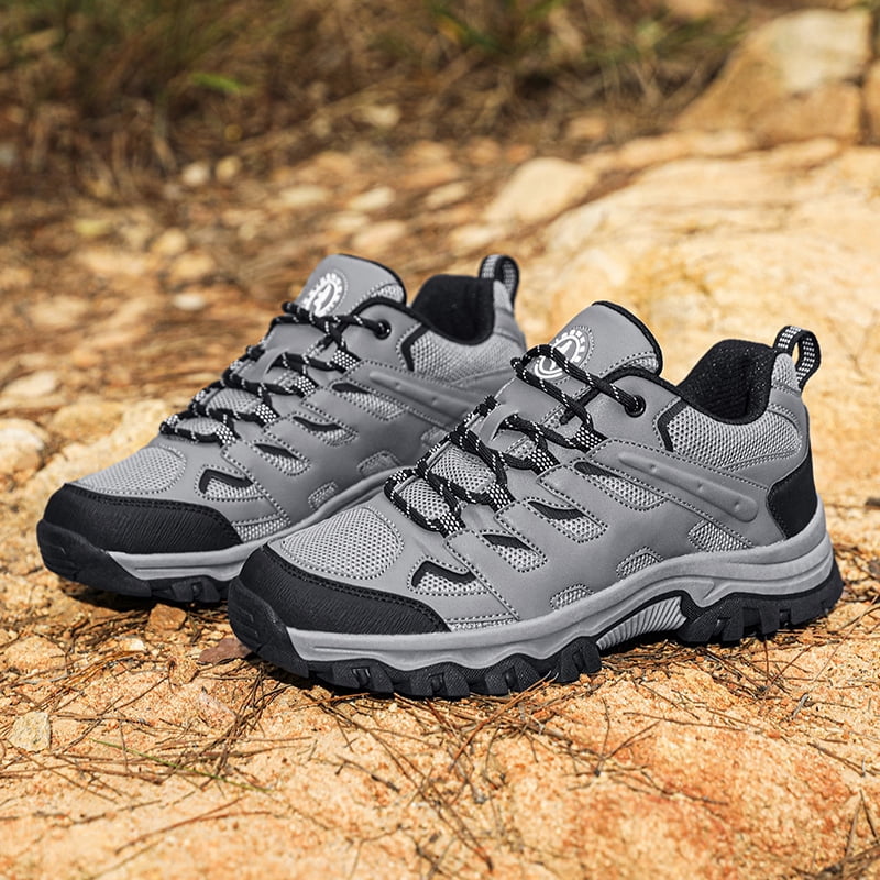 Men's Suede & Mesh Hiking Shoes, Breathable Outdoor Trail Sneakers, Non-Slip Rubber Outsole, Shock Absorption Comfortable Footwear for Trekking, Camping, and Daily Outdoor Activities