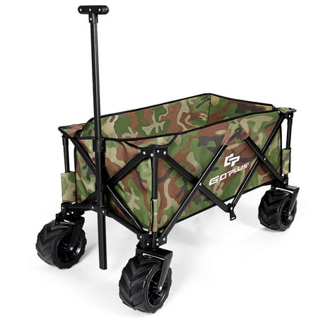 Goplus Collapsible Folding Wagon Cart Outdoor Utility Garden Trolley Buggy Shopping Toy Camouflage colorwine