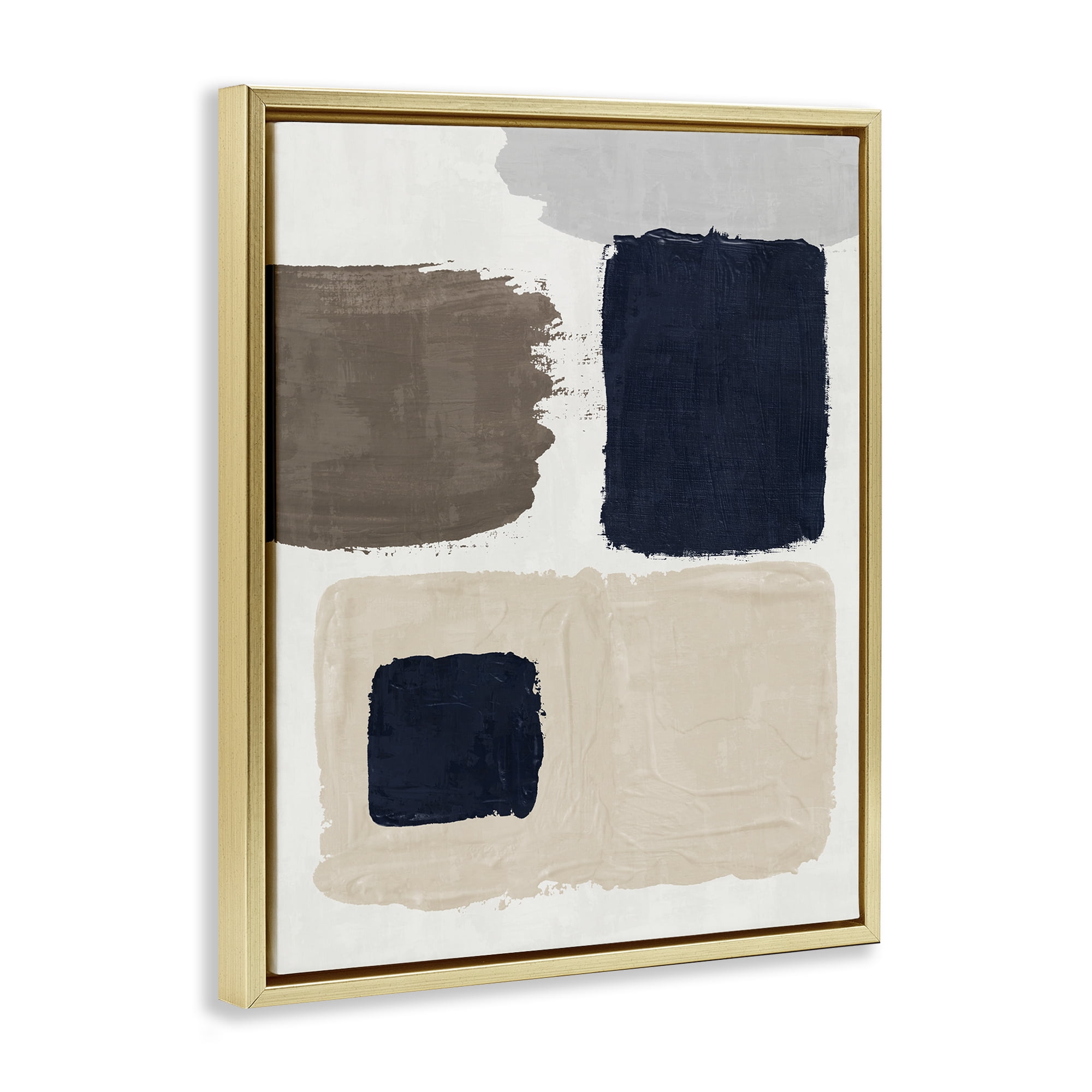 Stupell Industries Neutral Blocked Shapes Abstract Painting Gold Floater Framed Canvas Art Print Wall Art, 25 x 31