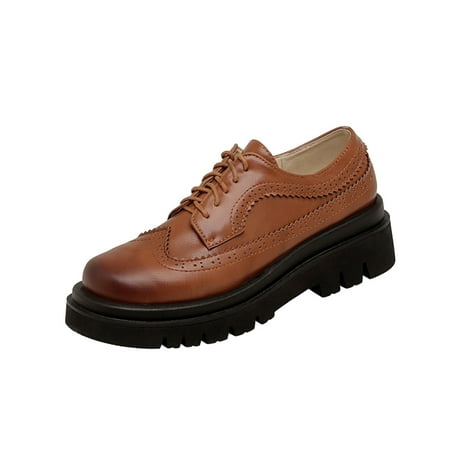 jsaierl Ankle Boots For Women Chunky Platform British Retro Fashion Lace-up Glossy Leather Shoes High Heel
