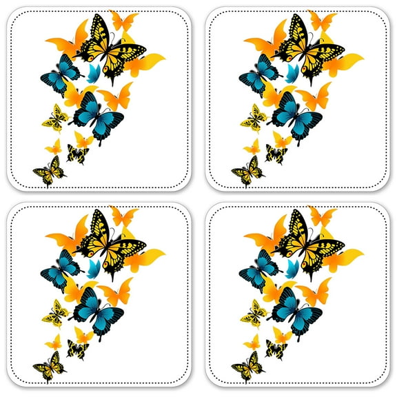 Vinyl Drink Coasters - Set of 4 - Blue & Yellow Butterflies
