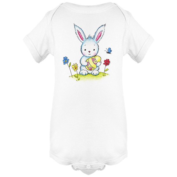 Fluffy Bunny Holding Egg Bodysuit Infant -Image by Shutterstock, 6 Months