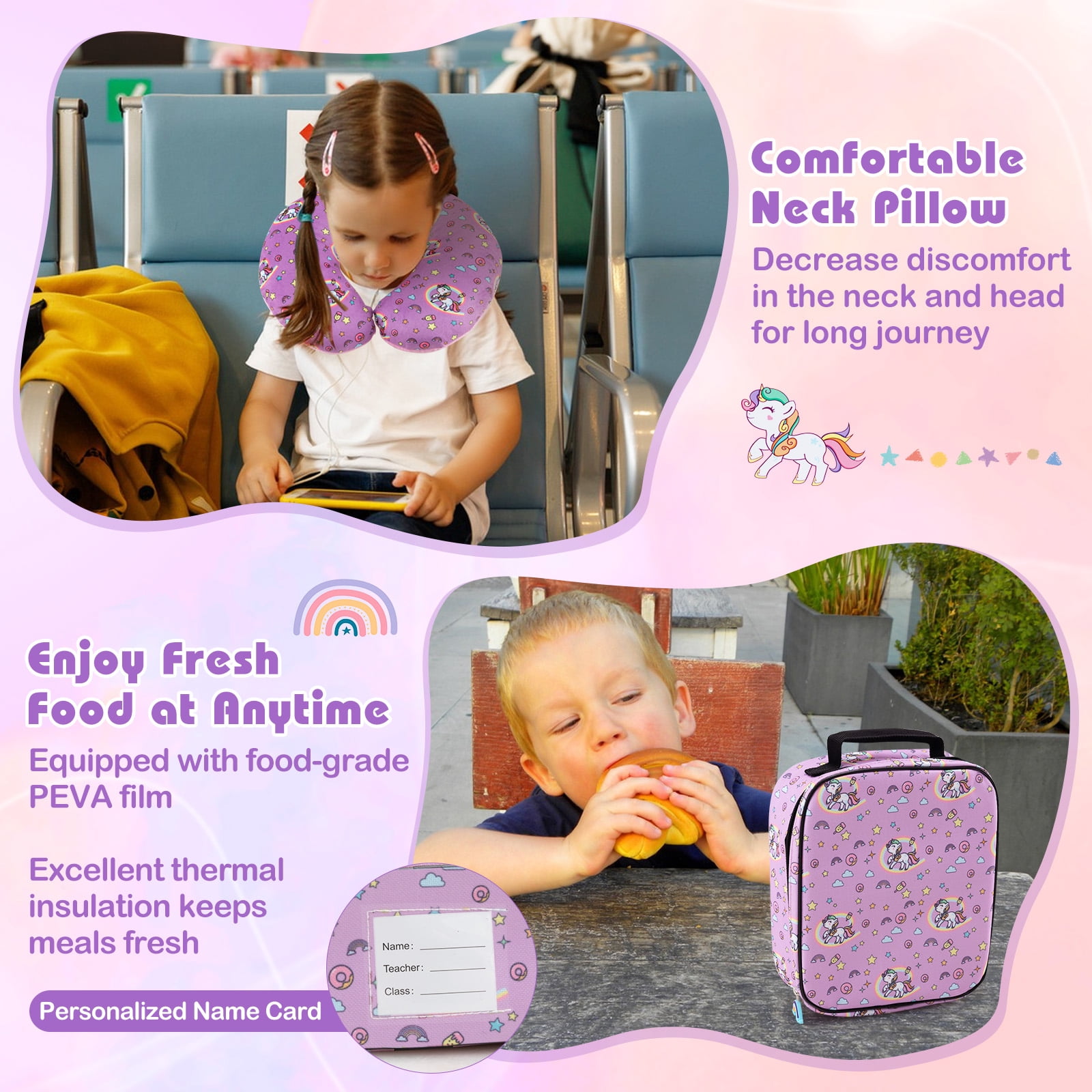 Infans 5 PCS Kids Luggage Set w/ Backpack Neck Pillow Luggage Tag Lunch Bag Wheels