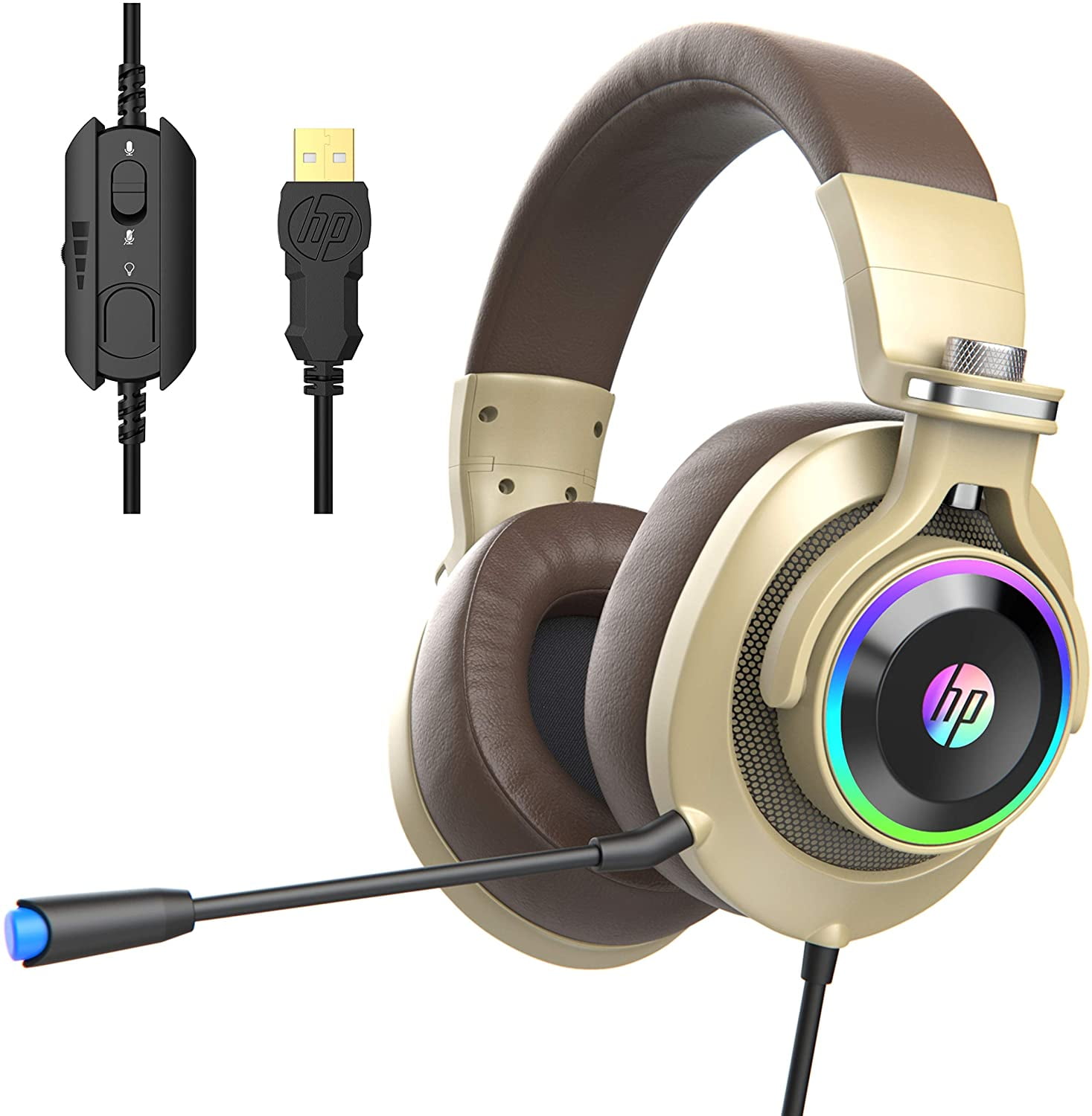 surfen geluk Benadrukken HP USB PC Gaming Headphones W Mic Over Ear for PC Mac PS4, Xbox One H500GS,  Gold - Walmart.com