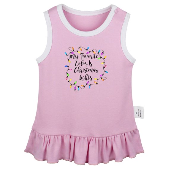 My Favorite Color is Christmas Lights Novelty Dresses For Baby, Newborn Babies Skirts, Infant Princess Dress, 0-24M Kids Graphic Clothes (Pink Sleeveless Dresses, 12-18 Months)