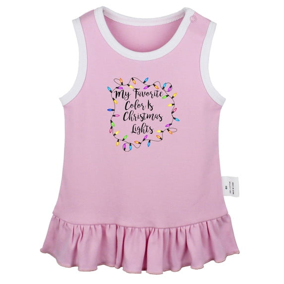 My Favorite Color is Christmas Lights Novelty Dresses For Baby, Newborn Babies Skirts, Infant Princess Dress, 0-24M Kids Graphic Clothes (Pink Sleeveless Dresses, 0-6 Months)