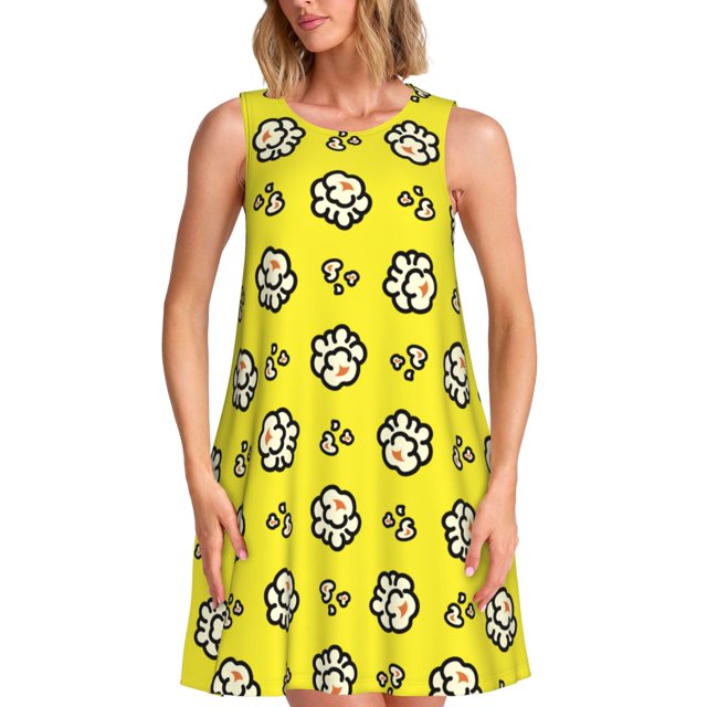 Easygdp White Popcorn para Vestido Transpirable de Mujer, Vestido Suelto de Manga Corta con Pliegues y Bolsillos para el Verano