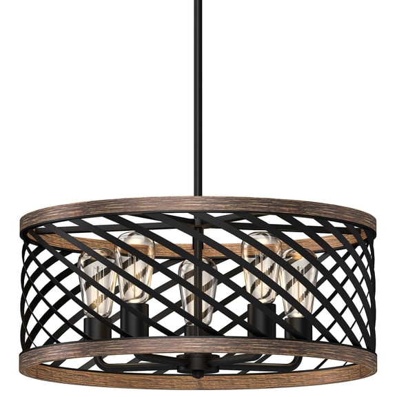 Volume Lighting V4545-84 5 Light 20" Wide Wood Drum Chandelier - MultiColor