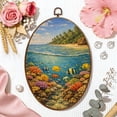 thumbnail image 6 of Oval Framed Wall Art Coral Split View Tropical Beach Colorful Fish Crystal Clear Ocean Canvas Wall Art Oval Vintage Wall Decor Prints Hanging Decor for Home Bedroom Living Room Office 8"x11.4", 6 of 7