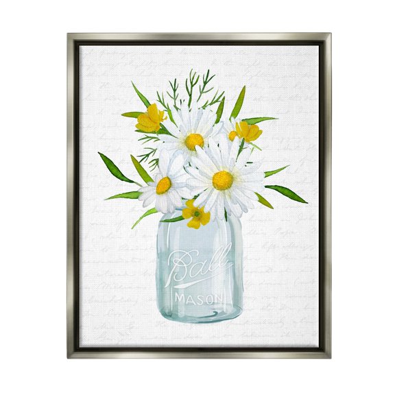 Stupell Industries Summer Daisies Arrangement Country Bouquet Vintage Script Graphic Art Luster Gray Floating Framed Canvas Print Wall Art, Design by Lettered and Lined