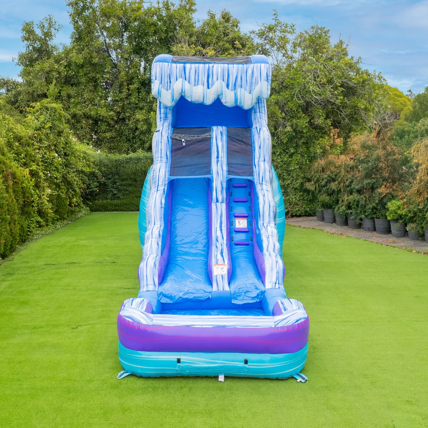 HeroKiddo Marble Vinyl Ocean Wave 16' Inflatable Water Slide with Pool & Blower for Kids & Adults, Outdoor Use