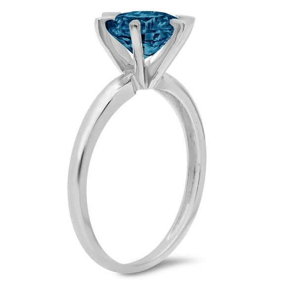 1 ct Round Cut Natural London Blue Topaz Solitaire Engagement Ring for Women in 18K White Gold