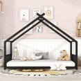 thumbnail image 2 of Full Size House Bed with Two Side Fence,Metal Platform Bed Frame with Roof for Bedroom,Living Room,No Box Spring Required,Black, 2 of 9