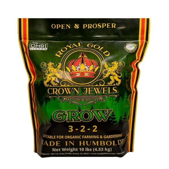 Royal Gold Crown Jewels Organic Grow 3-2-2 Dry Soluble Fertilizer, 10 lbs - Best for Improving Soil Before Planting, Encouraging Vigorous Growth and Plant Feeding