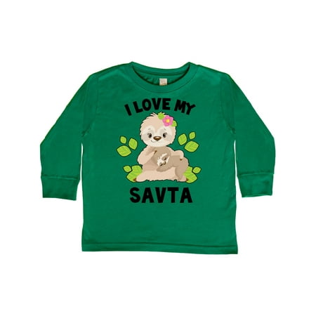 

Inktastic Cute Sloth I Love My Savta with Green Leaves Gift Toddler Boy or Toddler Girl Long Sleeve T-Shirt