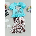thumbnail image 3 of Franhais Baby Short Sleeve Tops  + Flared Trousers, Cow Head Letter Print Elastic Waist Bow Sweet Style Summer Clothing, 3 of 9