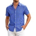 thumbnail image 2 of COSFO Button Up Short Sleeve Shirts for Men Striped Casual Summer Shirt Beach Collared Vacation Classic Fit Men's Shirts L, 2 of 5