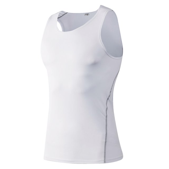 TOPTIE Men's Athletic Tank Top, Under Base Layer Sleeveless Shirt, Gym Workout Vest-White-S