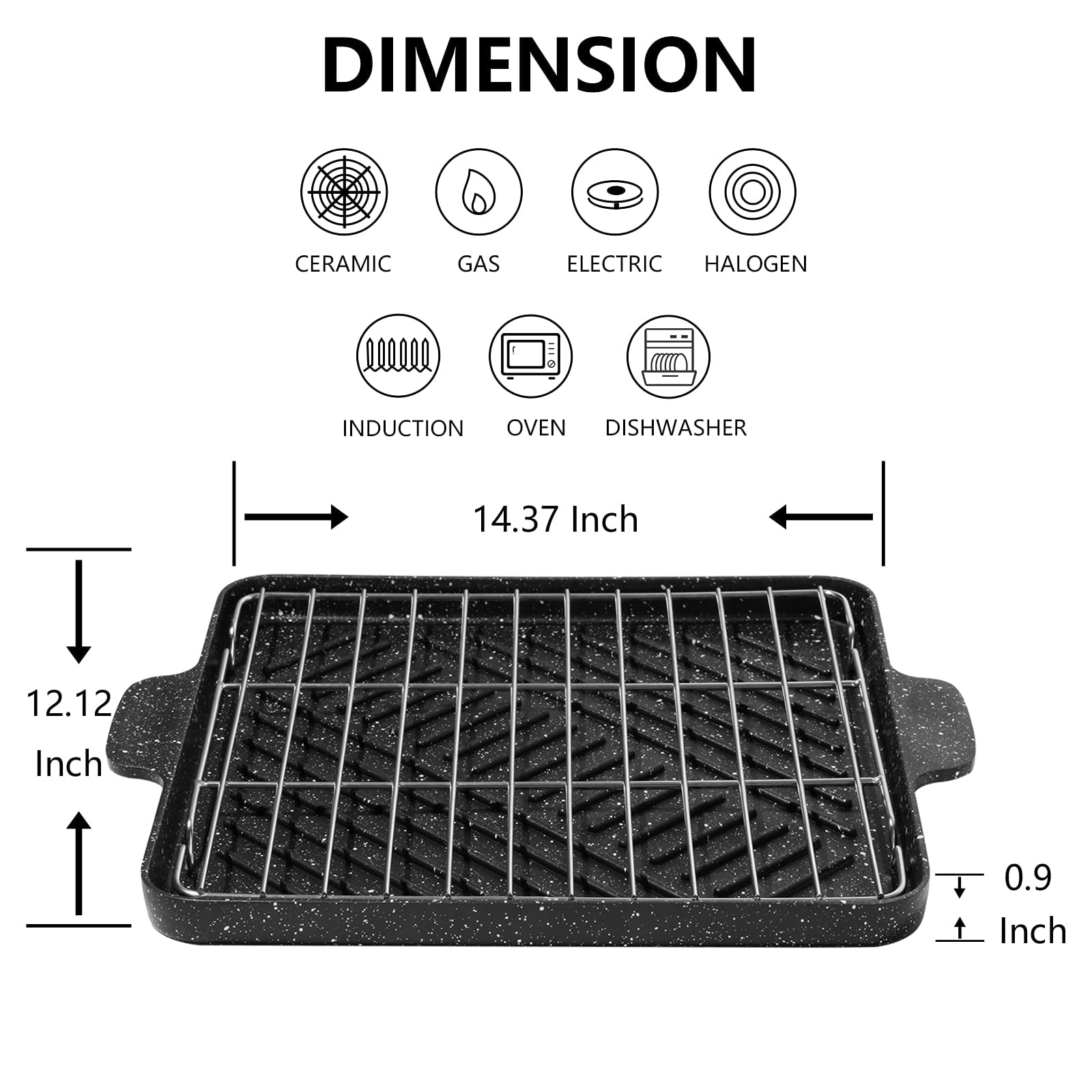 12 Inch ESLITE LIFE Nonstick Griddle Plate Square Grill Pan with Granite Coating 