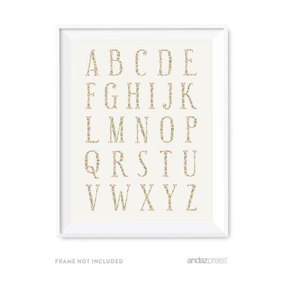 Full Alphabet Monogram Wall Art Letters, Coral Floral Roses