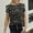 Black, variant on Babysbule Womens Tops Fashion Women Casual Lace Petal Sleeve Short Sleeve Round Neck Printed Tops Blouse