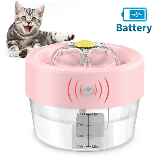 MASBRILL Cat Water Fountain, 1000mAh Battery, 1L Automatic Pet Drinking Fountain, Pink