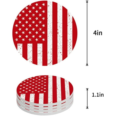 

KXMDXA American Flag Set of 8 Round Coaster for Drinks Absorbent Ceramic Stone Coasters Cup Mat with Cork Base for Home Kitchen Room Coffee Table Bar Decor