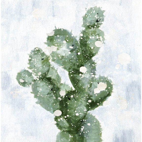 Cactus with Snow Painting Print on Wrapped Canvas