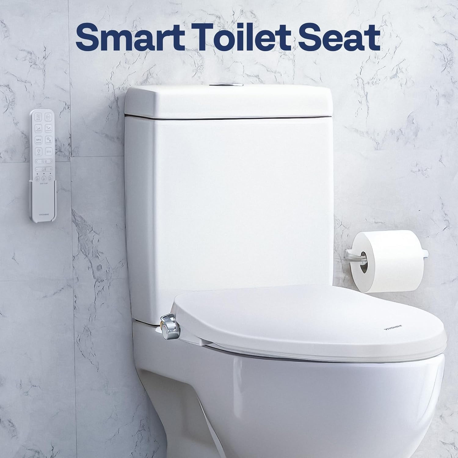 SPECSTAR Smart Heated Bidet Toilet Seat with Remote Control, Self-Cleaning Dual Nozzles for Rear and Front Cleansing, Adjustable Temperature Settings with Warm Air Dryer, Soft Close Lid, Nightlight