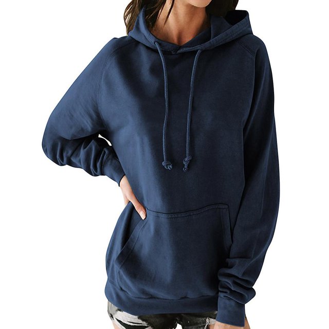 Sudadera con capucha de manga larga lisa para mujer, suéter deportivo informal con bolsillo, Tops ShuxiuWang 8390606526137